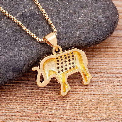 Elephant Necklace Cubic Zirconia Pendant Gold Color