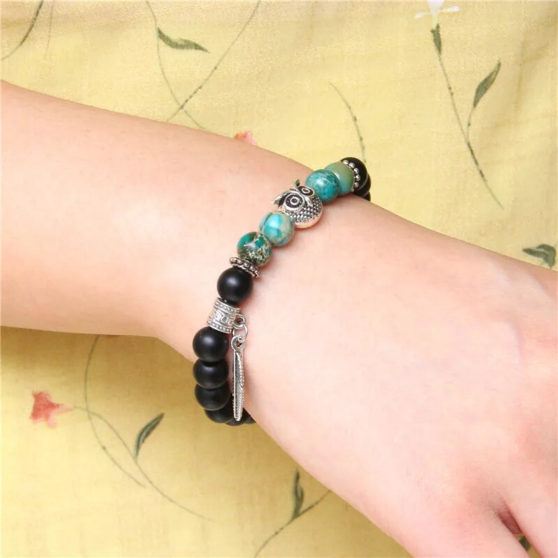 Owl Feather Pendant Opal Lava Stone Bracelets