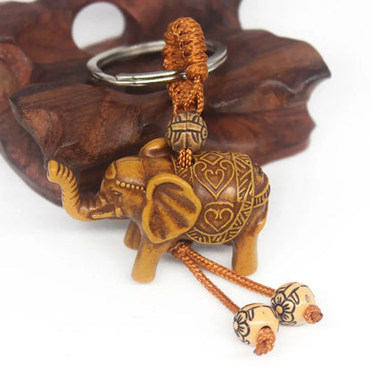 Elephant Keychain Peach Wood Carving Keychain