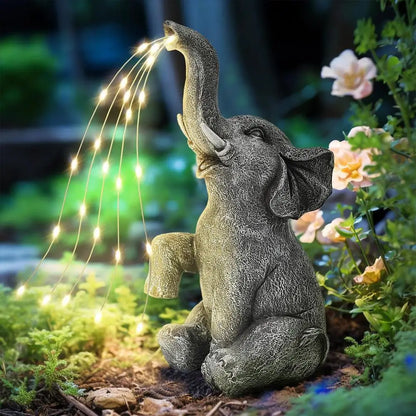 Elephant Statue Resin With Solar-Powered LED Light Garden Ornament