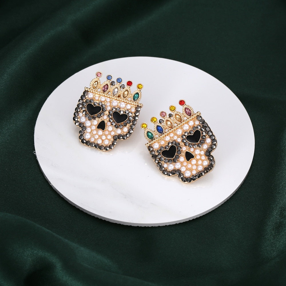 Halloween Skull Earrings With Rhinestone