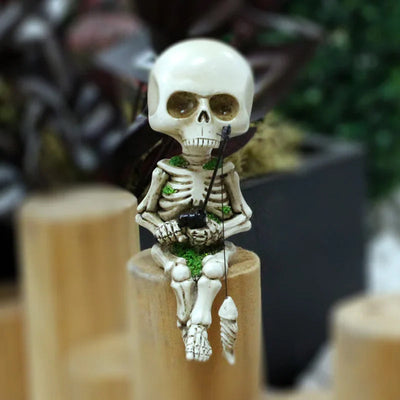 Skull Skeleton Fishing Statue Resin