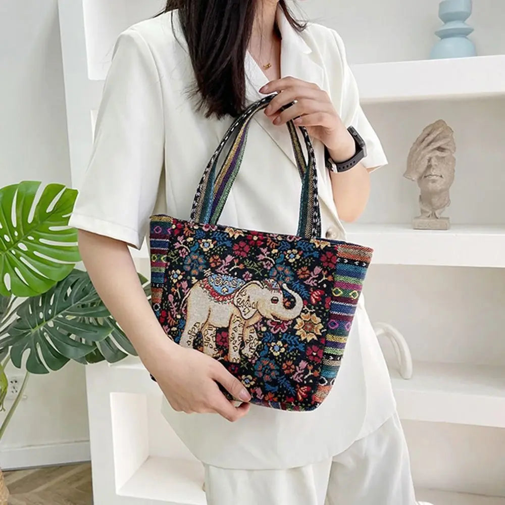 Elephant Canvas Handbag Embroidery