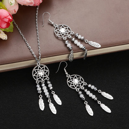 Native Silver Color Round Pendant Necklace Sets