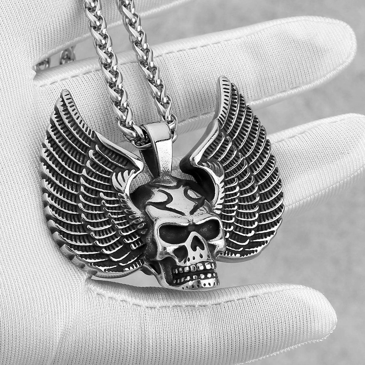 Fallen Angel Wings Skull Necklace Pendant