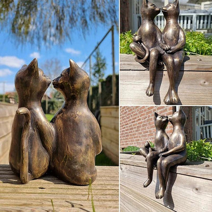 Couple Cats Kiss Statue Resin