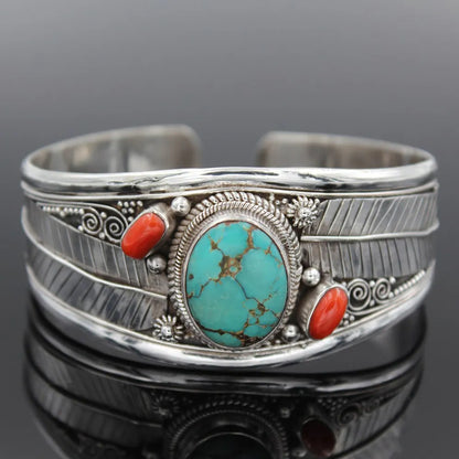 Native Antique Silver Color Blue Natural Stone Bracelet