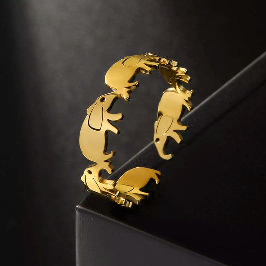 Elephant Open Ring Stainless Steel Gold Color Adjustable