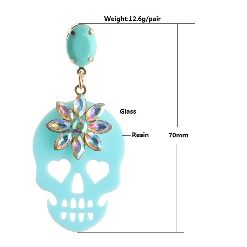 Drop Skull Crystal Earrings Resin