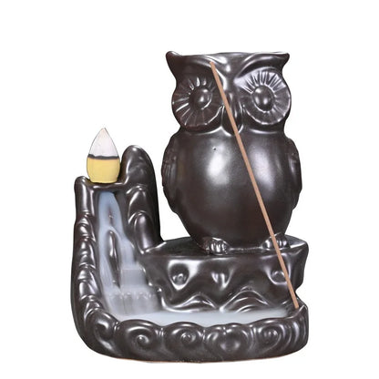 Owl Ceramic Waterfall Backflow Incense Burner Incense Stick Holder