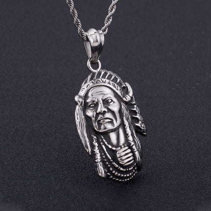 Native Ethnic Style Indian Chief Head Pendant Necklace