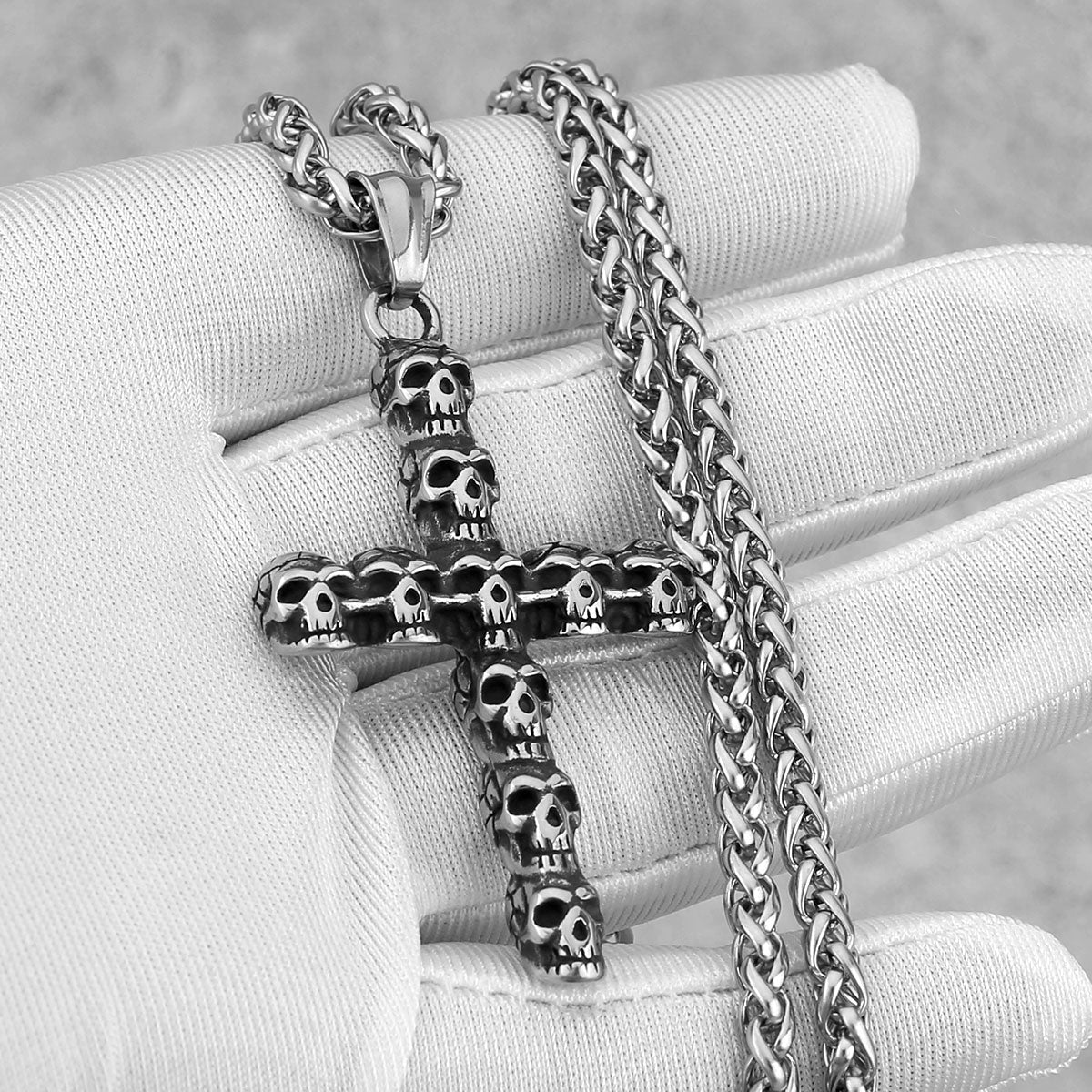 Skull Cross Necklace Gothic Stainless Steel Pendant