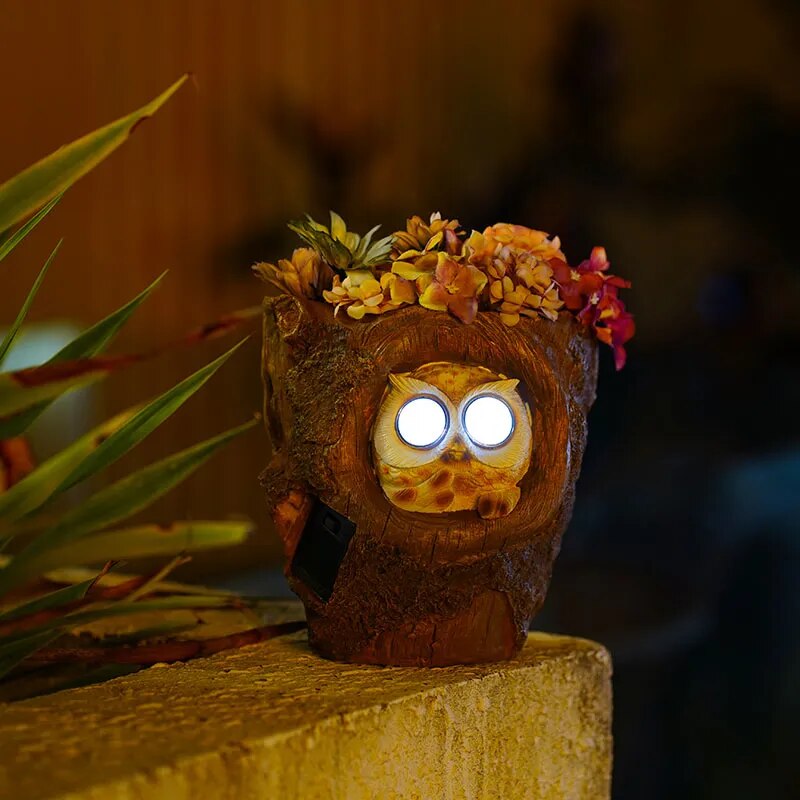 Owl Wall Hanging Flower Pot Solar Light Waterproof