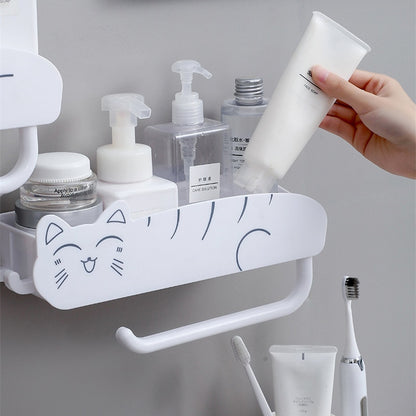 Kawaii Cat Bathroom Shelf Storage Rack With Hooks Storage Rack