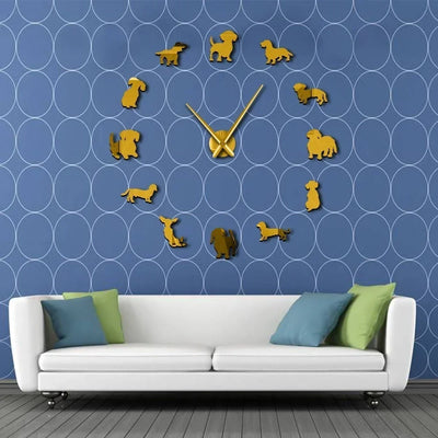 Dog Shaped DIY Large Clock Wall With Mirror Effect