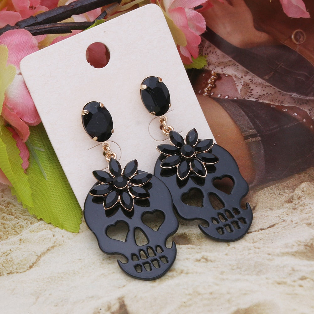 Drop Skull Crystal Earrings Resin