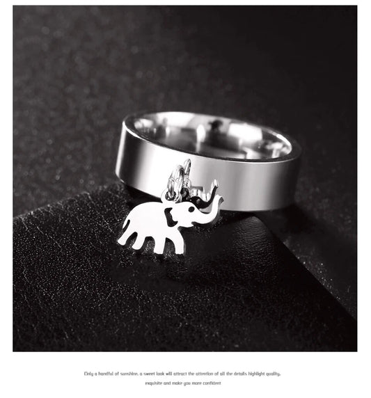 Elephant Dangle Rings Stainless Steel Ring