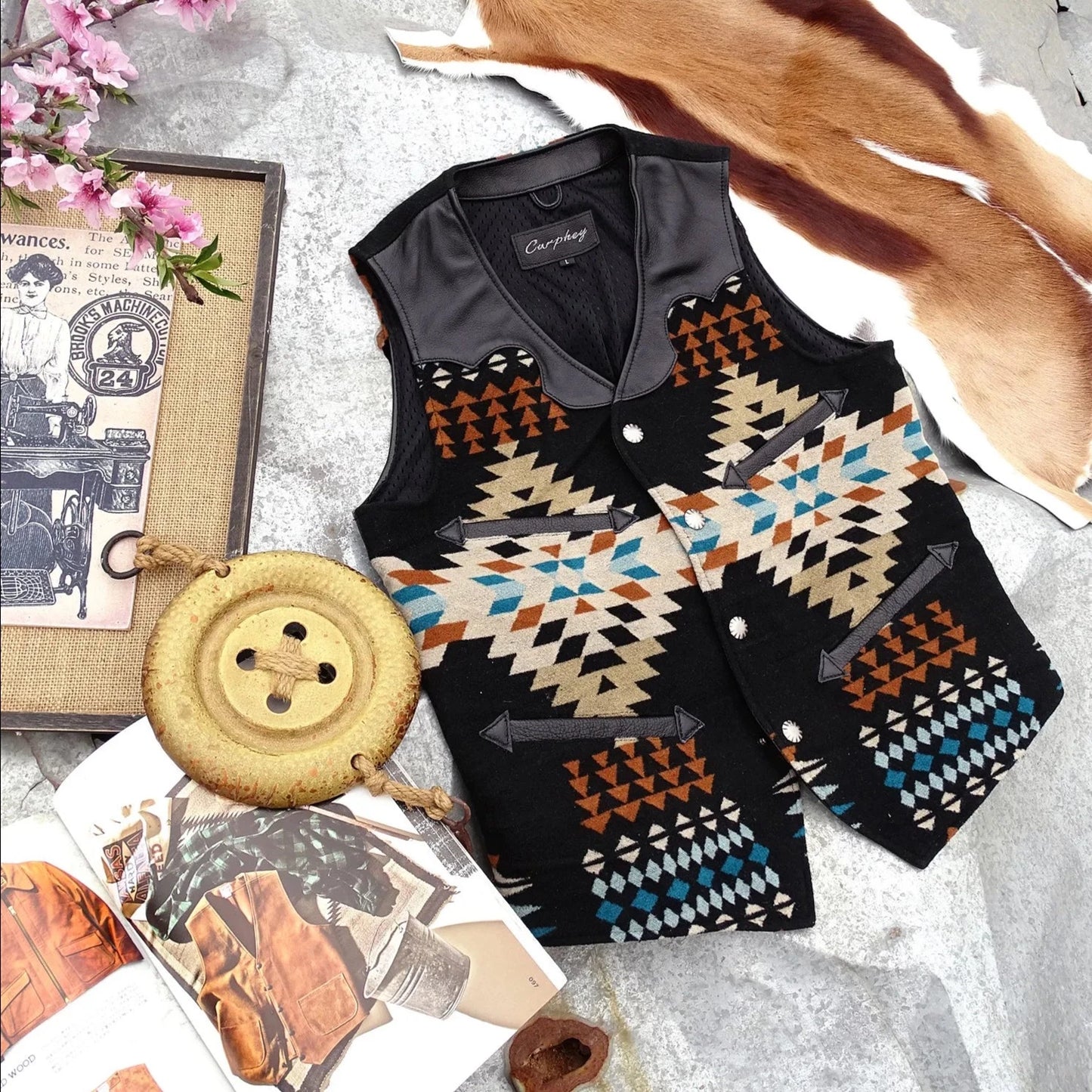 Native Vintage Genuine Leather Slim Splicing Cowhide Vest