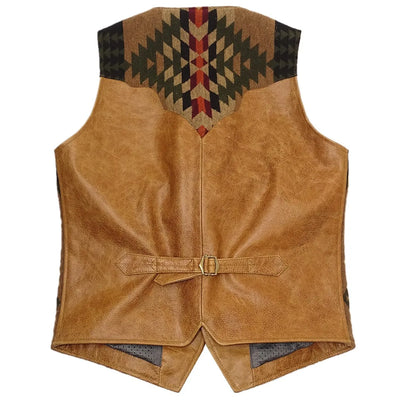 Native Vintage Genuine Leather Slim Splicing Cowhide Vest