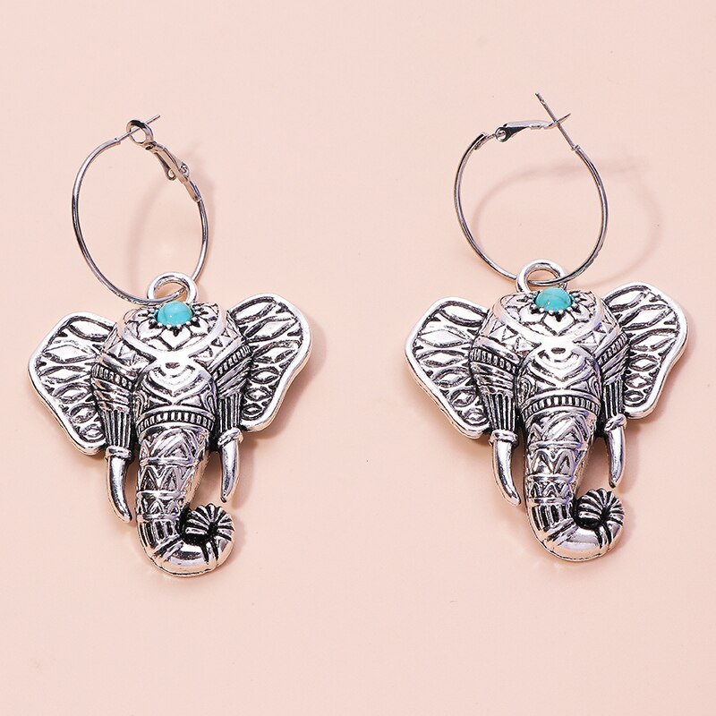 Vintage Bohemia Big Elephant Dangle Earrings