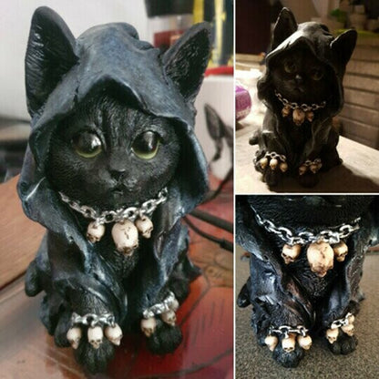 Gothic Black Cloaked Cat Resin Statue Halloween