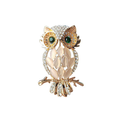 Owl Brooches Sparkling Crystal Opal Stone