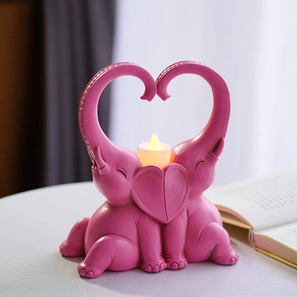 Elephant Couple Statue Resin Candlestick Ornaments