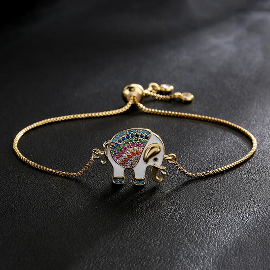 Elephant Charm Bracelets Adjustable Colourful Cubic Zirconia