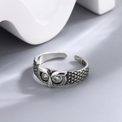 Owl Opening Adjustable Ring 925 Sterling Silver