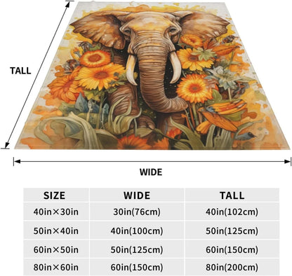 Elephant Sunflower Blanket Sherpa Fleece Flannel Throw
