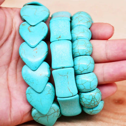 Native Blue Stone Turquoises Elastic Bracelets