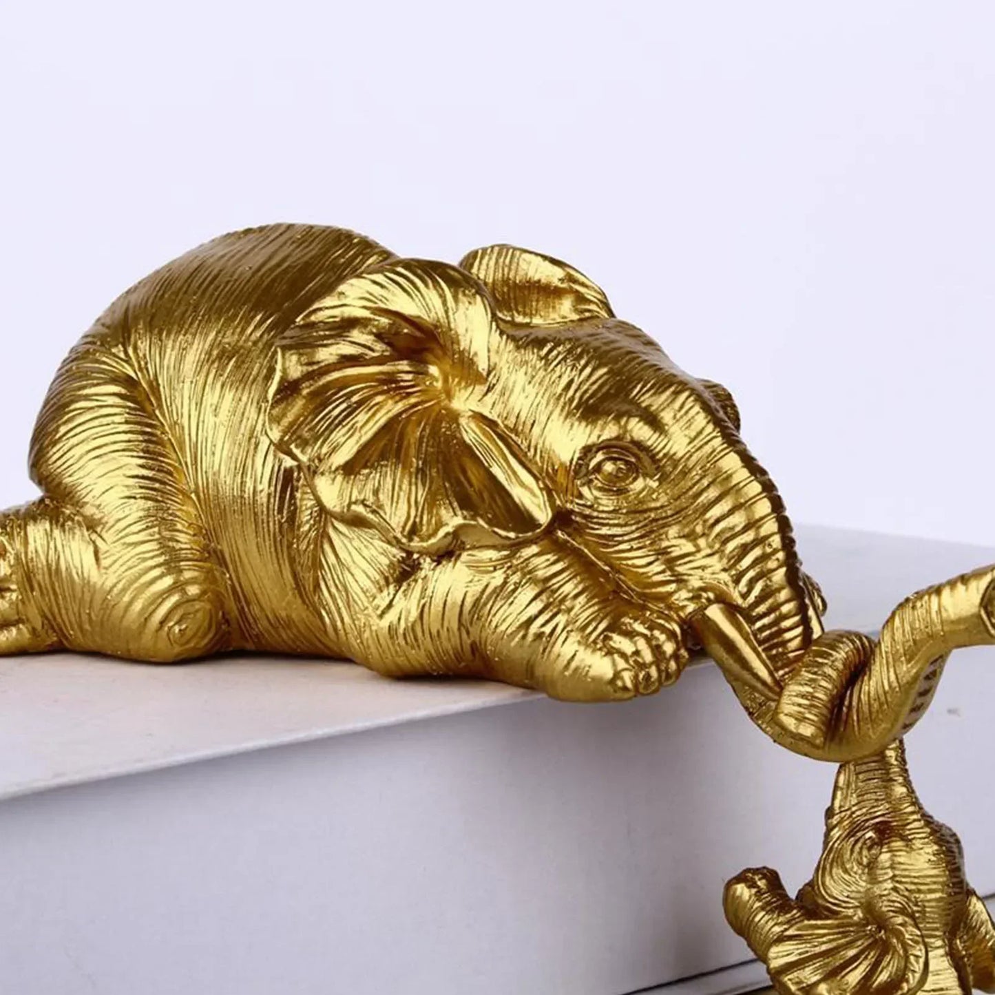 Elephant Sculpture Figurines Golden Resin