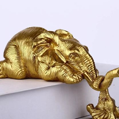 Elephant Sculpture Figurines Golden Resin