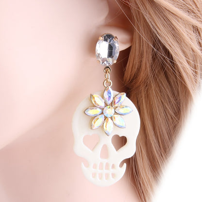 Drop Skull Crystal Earrings Resin