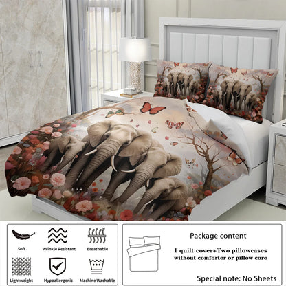 Elephant Family Pattern Bedding Set 3 Pieces