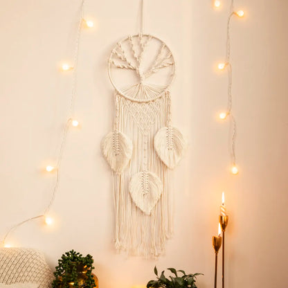 Native Macrame Dream Catcher With Leaf Wall Hanging
