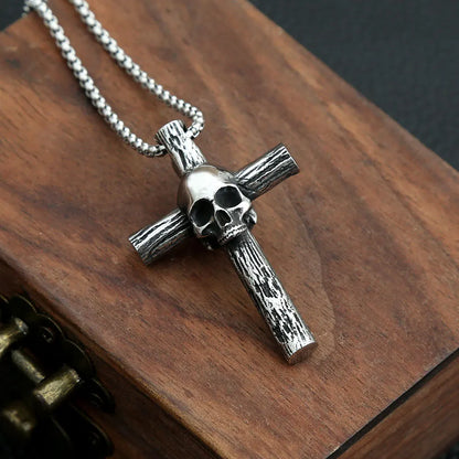 Skull Cross Pendant Necklace 316L Stainless Steel