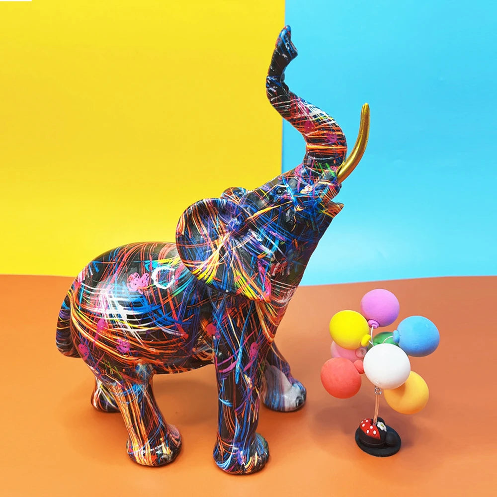 Elephant Colorful Art Sculpture Figurine Resin Statue