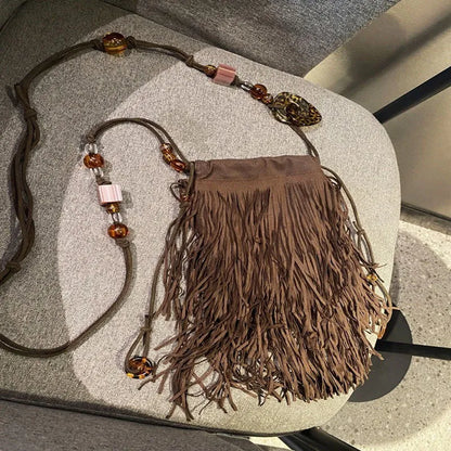 Native Fringe Tassel Bohemian Frosted PU Leather Bag