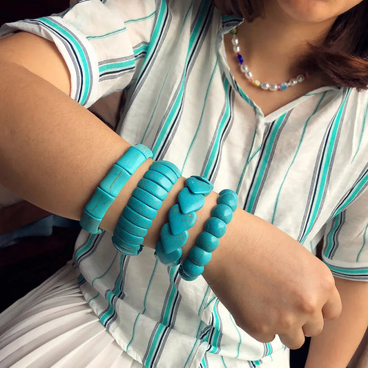 Native Blue Stone Turquoises Elastic Bracelets