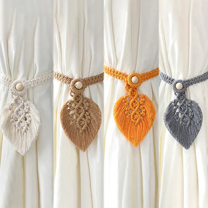 Native Curtain Tiebacks Macrame Tassel Leaf Shaped