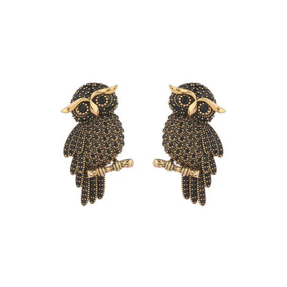 Owl Earrings S925 Silver  Shiny Zircon