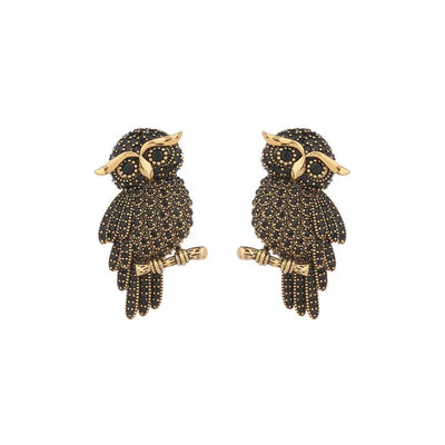 Owl Earrings S925 Silver  Shiny Zircon