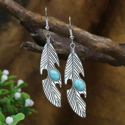 Native Turquoise Hollow Fan Shape Dangle Earrings