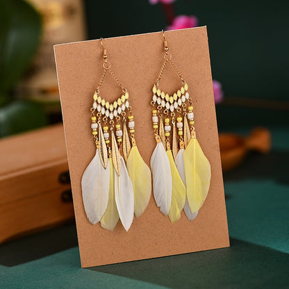 Native Feather Earrings Dangle Beaded