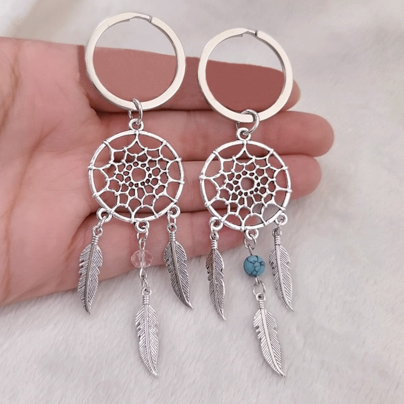 Native Dream Catcher Feather Wind Turquoise Beads Keychain Bohemian Indian Style