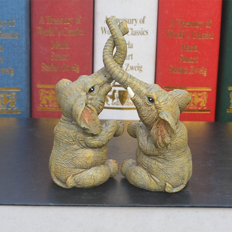 Elephant Couple Statue Home Decor