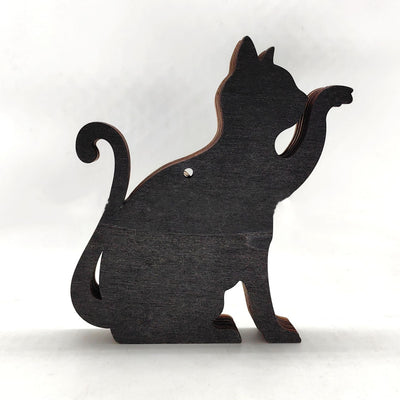 Wooden Cat Carved Figurine Led Light