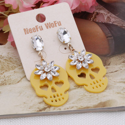 Drop Skull Crystal Earrings Resin