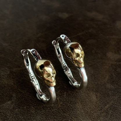 Silver Color Retro Bump Gold Skull Earrings